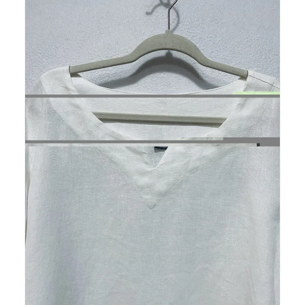 Amelline Top Womens XL White Linen Tunic Side Buttons Minimalist Lagenlook Boho - Picture 2 of 7